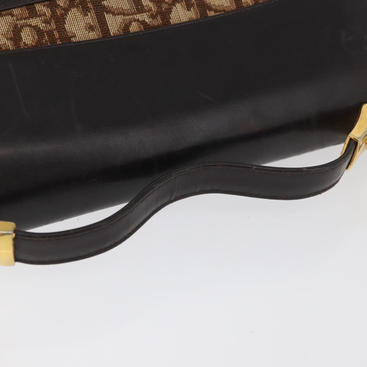 Dior Christian Dior Hand Bag Calf Skin 2way Dark Brown Gold Authentic 180355