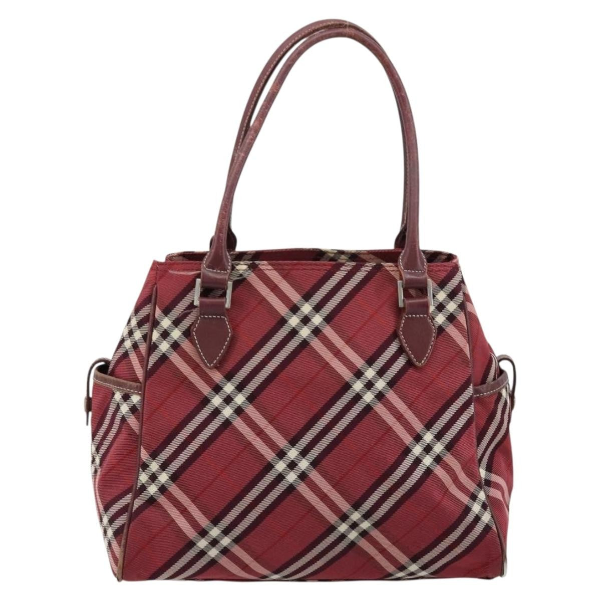 Burberry BURBERRY Nova Check Blue Label Hand Bag Nylon Red Silver Authentic bs34679