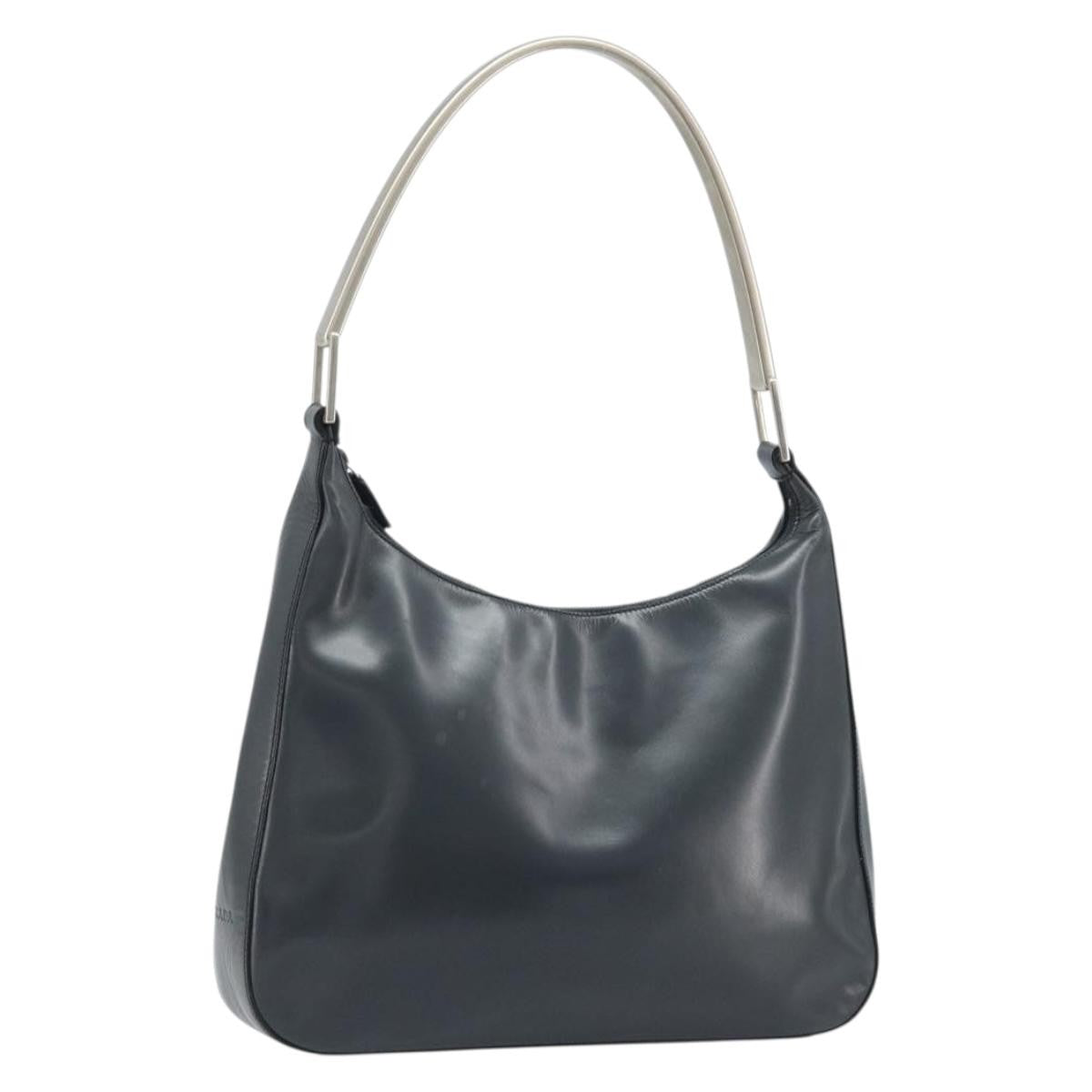 Prada PRADA Shoulder Bag Leather Gray Silver tone Authentic 174484