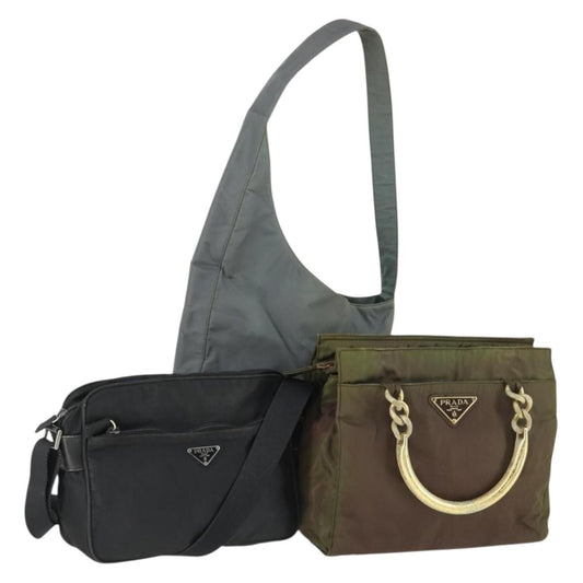 Prada PRADA Shoulder Bag Nylon 3 Set Khaki Black Authentic 165124