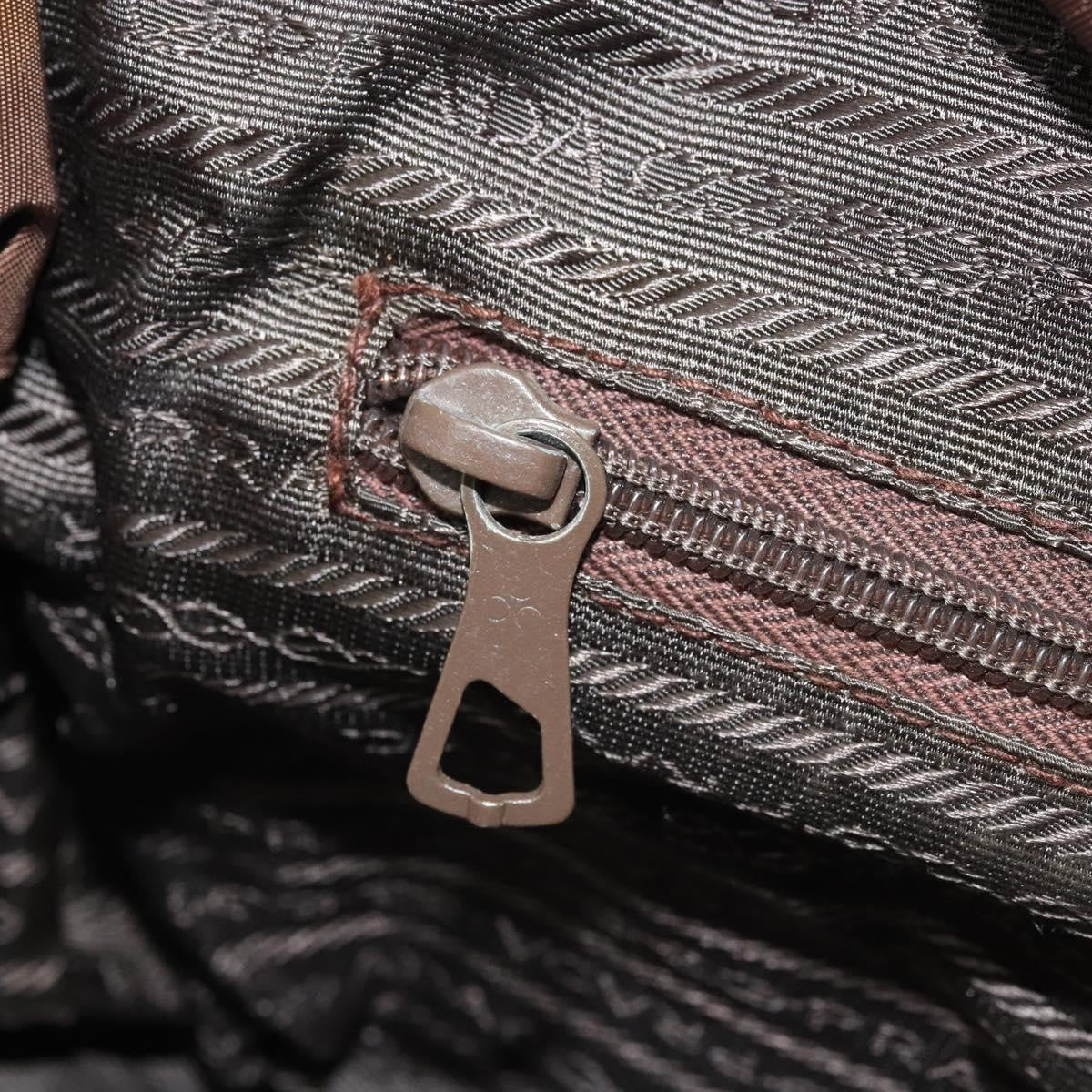 Prada PRADA Chain Hand Bag Nylon Brown Gold Authentic YKZ136