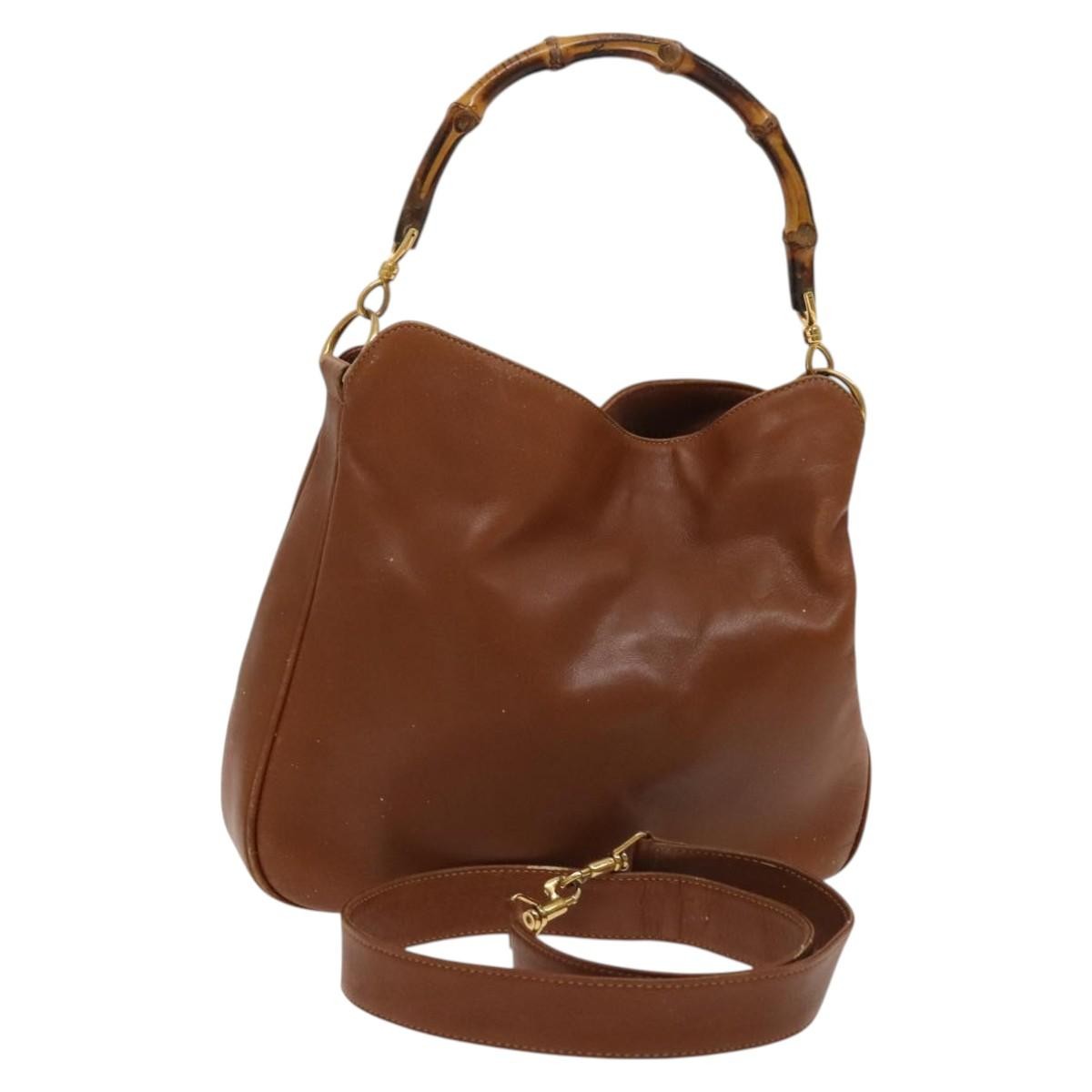 Gucci GUCCI Bamboo Hand Bag Leather 2way Brown Gold 001 3444 1638 Authentic th5971