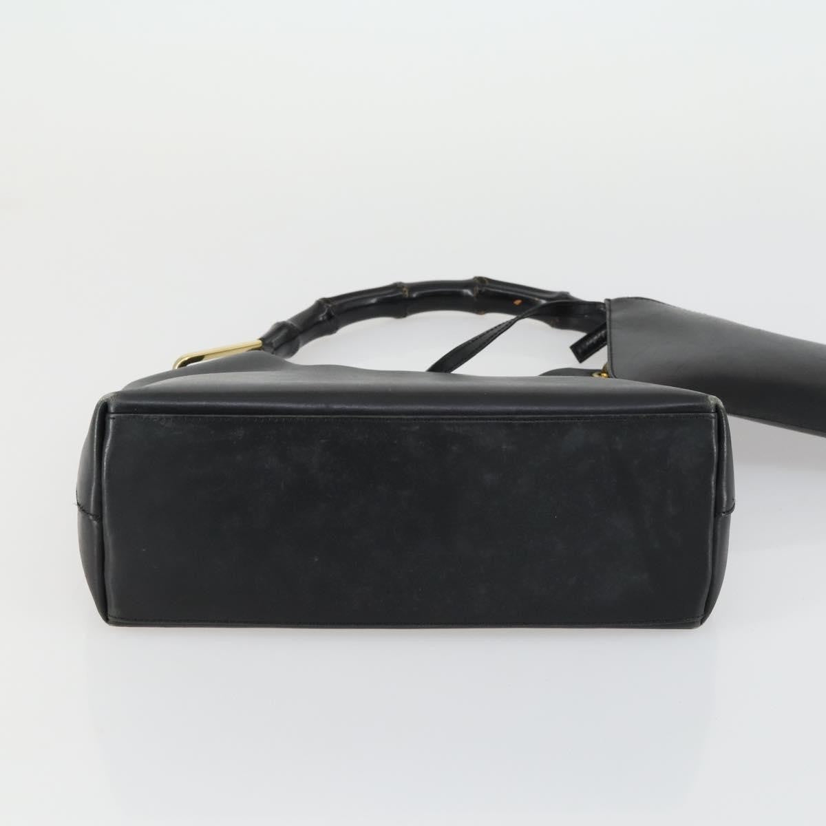 Gucci GUCCI Bamboo Shoulder Bag Leather Black Gold 001 1998 1883 Authentic 161727