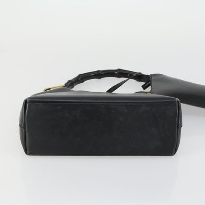 Gucci GUCCI Bamboo Shoulder Bag Leather Black Gold 001 1998 1883 Authentic 161727