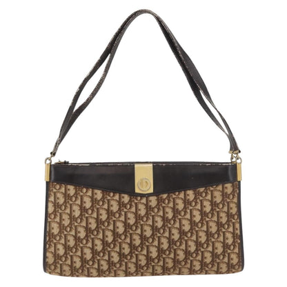 Dior Christian Dior Trotter Canvas Shoulder Bag Brown Gold Authentic 178153