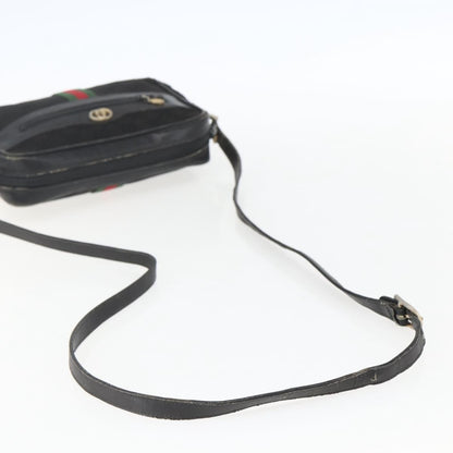 Gucci GUCCI GG Canvas Web Sherry Line Shoulder Bag Black Gold Authentic 158418