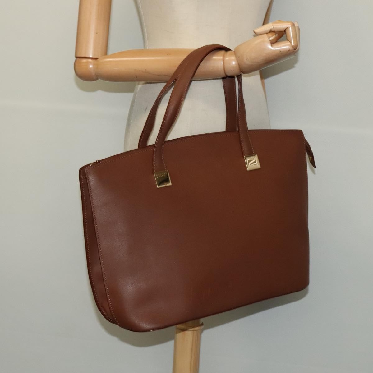 Celine CELINE Hand Bag Leather Brown Gold Authentic bs25822