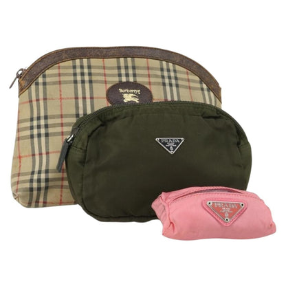 Burberrys Burberrys PRADA Nova Check Pouch Nylon Canvas 3 Set Pink Brown beige Authentic gh1623 Bag
