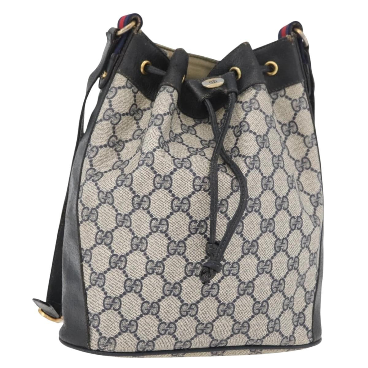 Gucci GUCCI GG Supreme Sherry Line Bag PVC Navy Gold Red 41 02 034 Authentic 179646