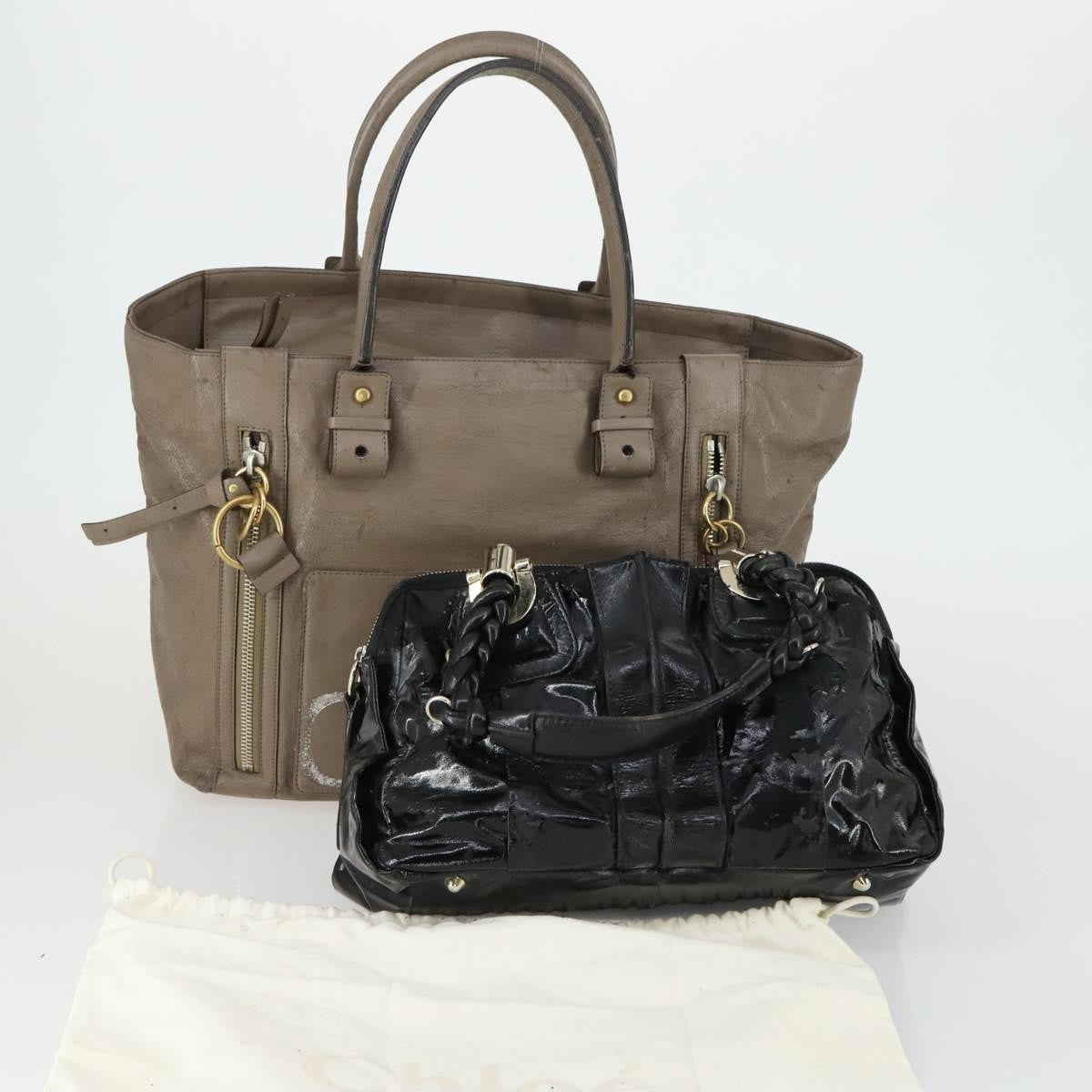 Chloé Chloé Chloe Tote Bag Leather 2 Set Black Beige Authentic bs31501