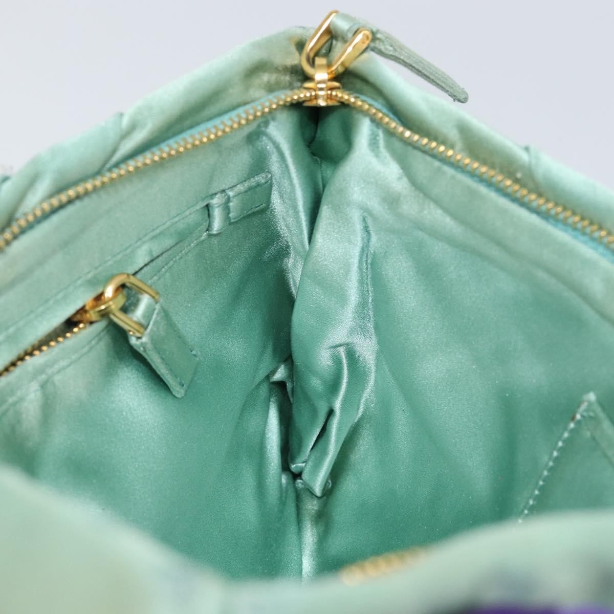 Prada PRADA Clutch Bag Satin Green Gold Authentic 145020