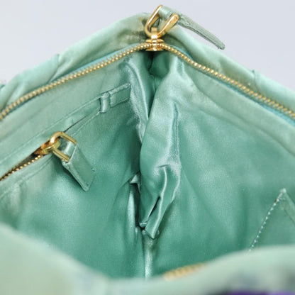 Prada PRADA Clutch Bag Satin Green Gold Authentic 145020
