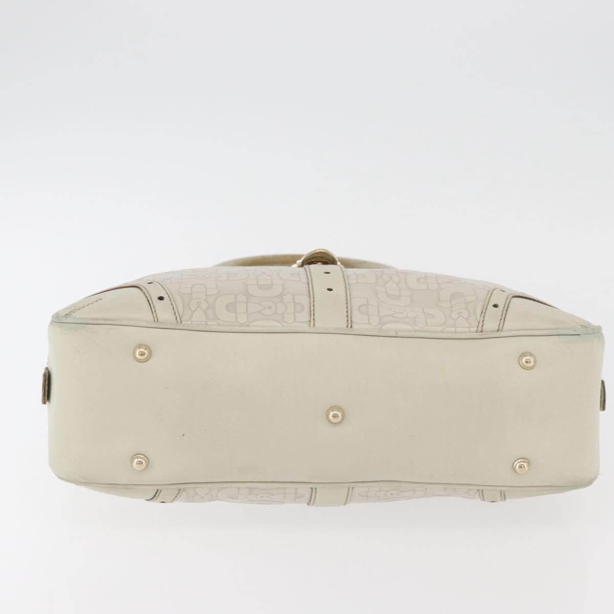 Gucci GUCCI Horsebit Hand Bag Leather White Gold 145770 Authentic bs34368