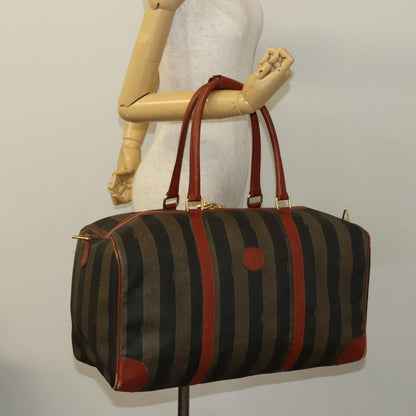 Fendi FENDI Pecan Canvas Boston Bag Black Brown gold Authentic ep10025