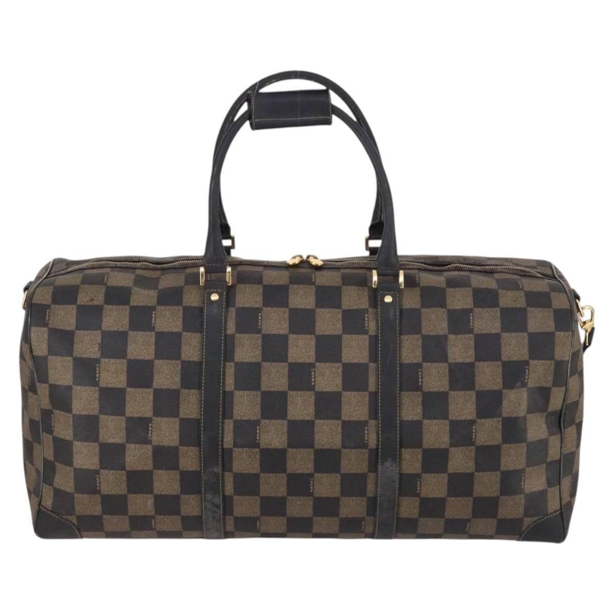 Fendi FENDI Pecan Canvas Boston Bag PVC 2way Black Brown Authentic 141408