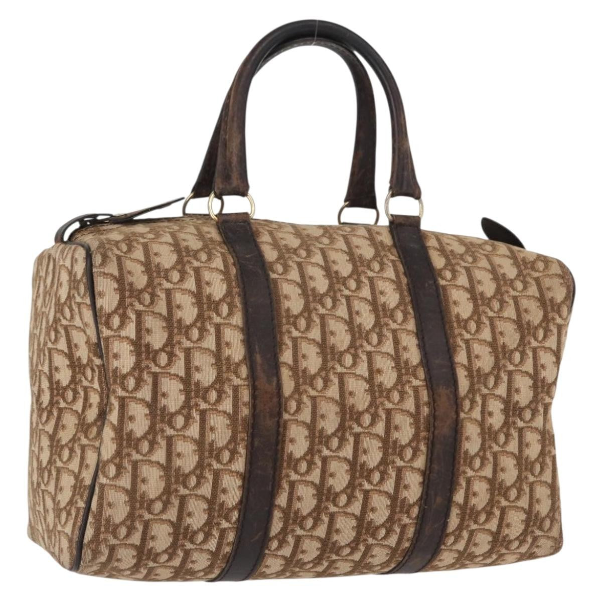 Dior Christian Dior Trotter Canvas Hand Bag Brown Gold Authentic ka627