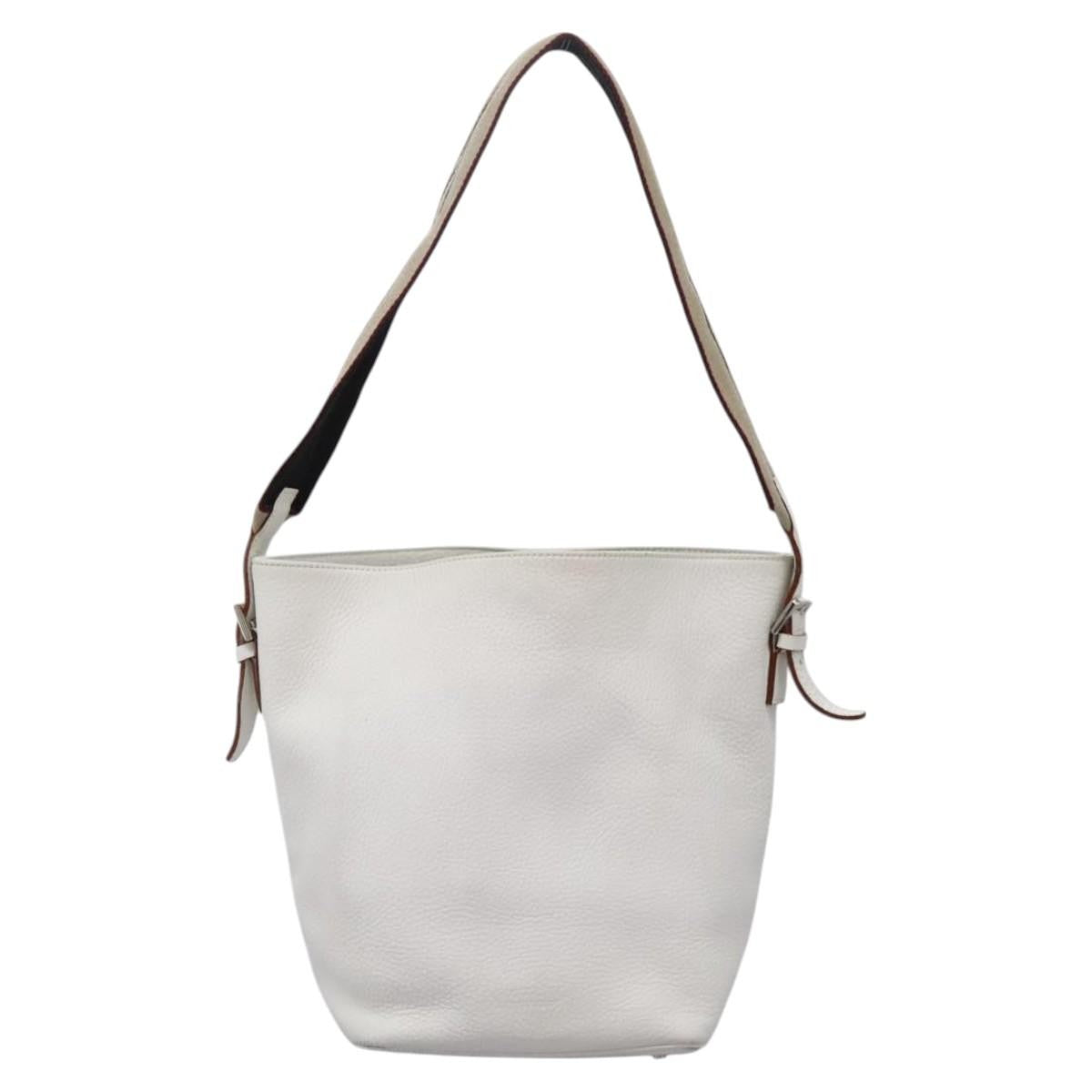 Burberry BURBERRY Shoulder Bag Leather White Silver Authentic BA2015