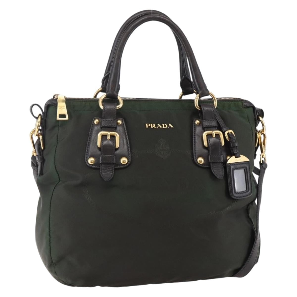 Prada PRADA Hand Bag Nylon 2way Khaki Gold Authentic 148290