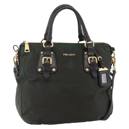 Prada PRADA Hand Bag Nylon 2way Khaki Gold Authentic 148290