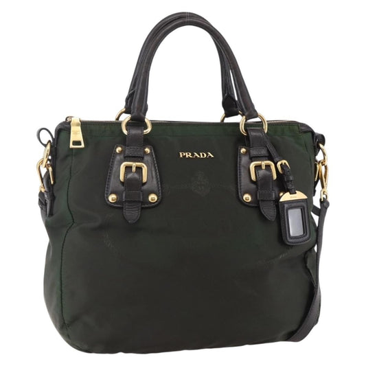 Prada PRADA Hand Bag Nylon 2way Khaki Gold Authentic 148290