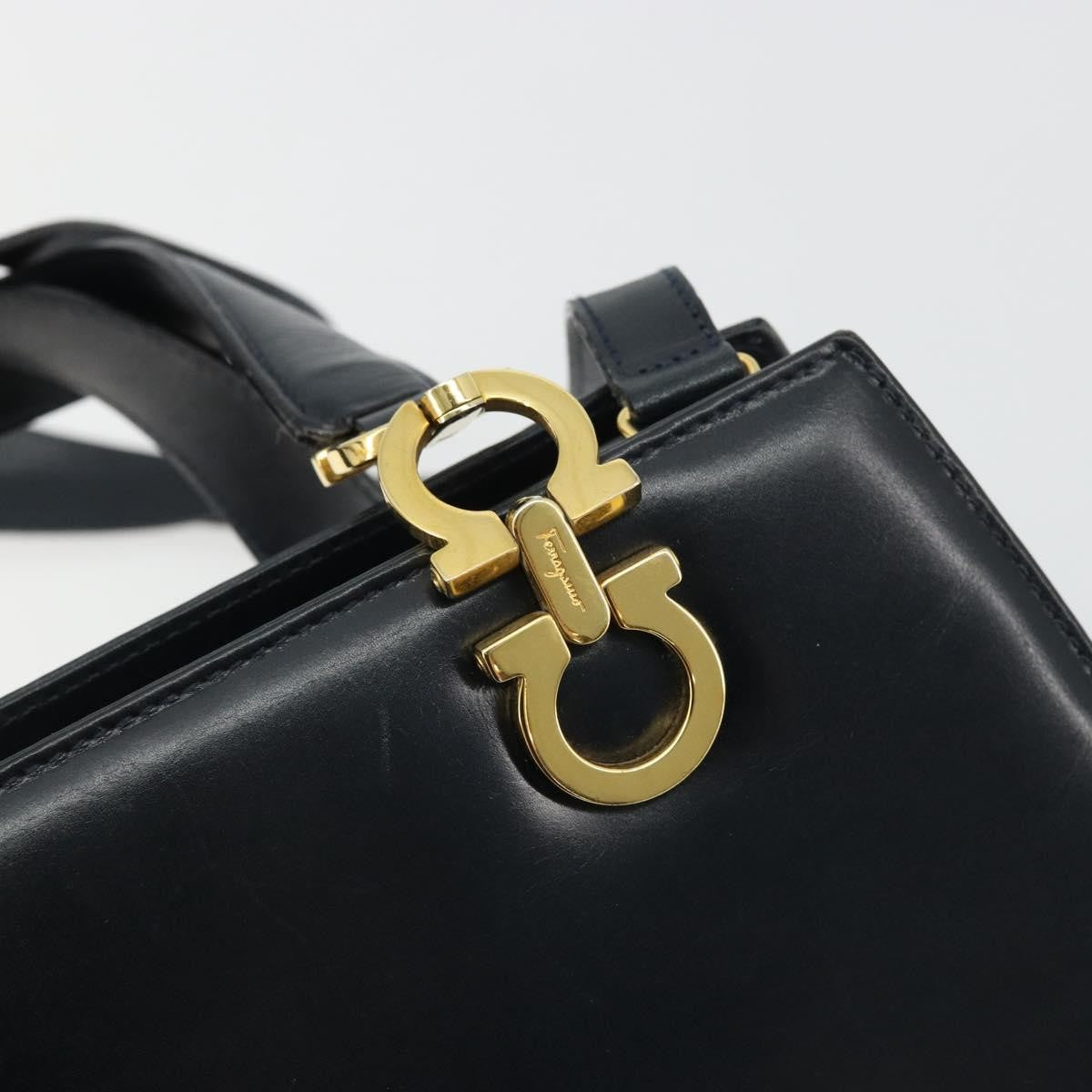 Salvatore Ferragamo Salvatore Ferragamo Gancini Hand Bag Leather 2way Navy Gold Authentic ARZ896