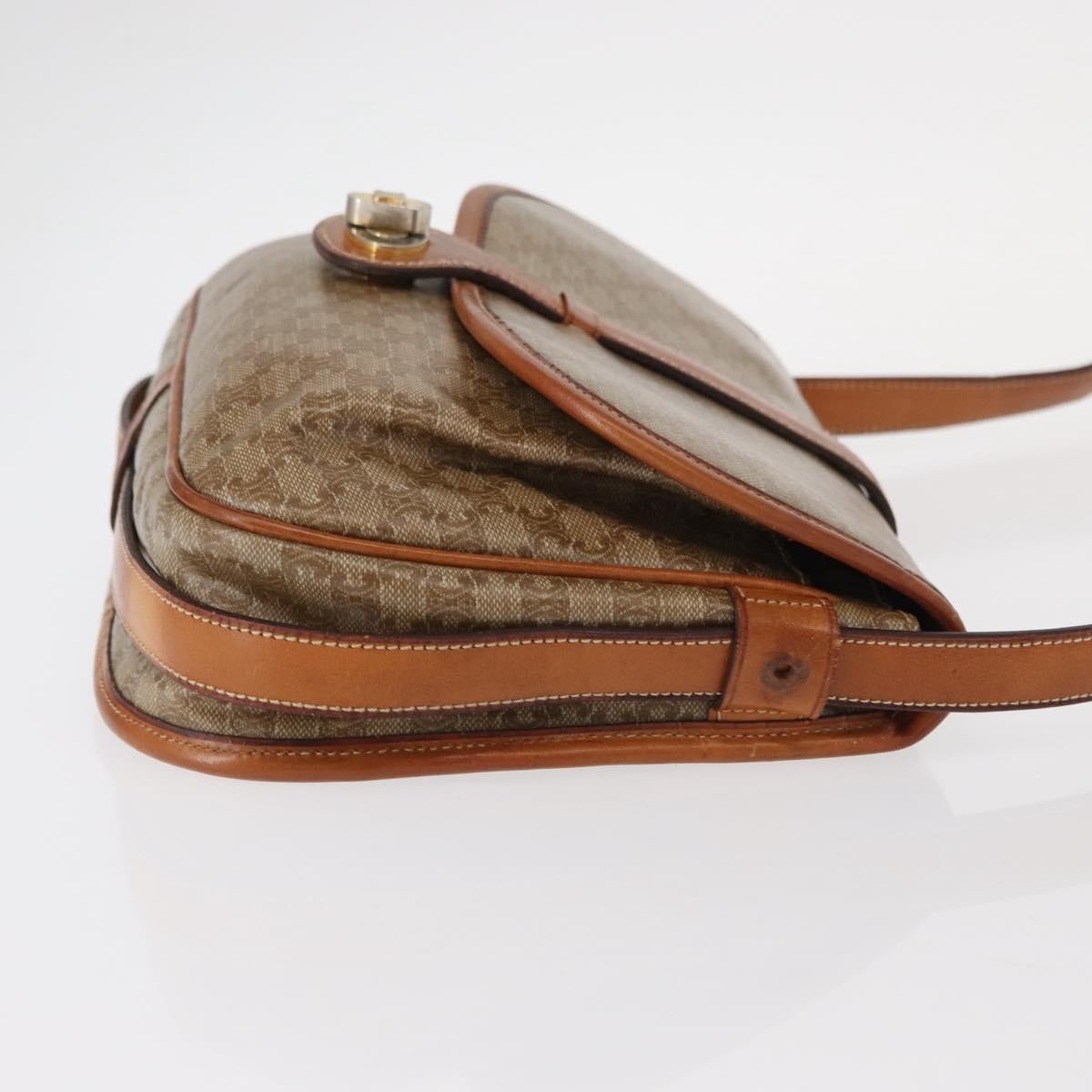Celine CELINE Macadam Canvas Shoulder Bag PVC Beige Gold Authentic ka119