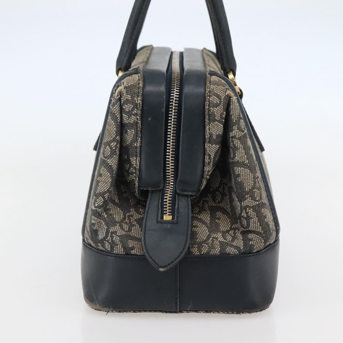 Dior Christian Dior Trotter Canvas Hand Bag Navy Gold Authentic gh760
