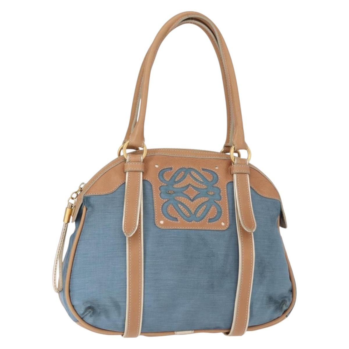 Loewe LOEWE Anagram Hand Bag Nylon Blue Gold Authentic bs31204