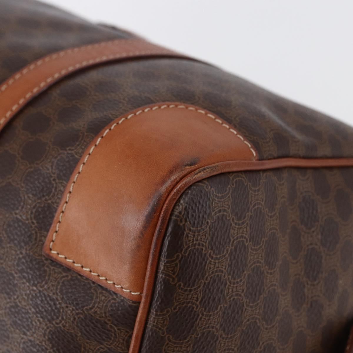 Celine CELINE Macadam Canvas Mini Boston Bag PVC Leather Brown Authentic ki6058
