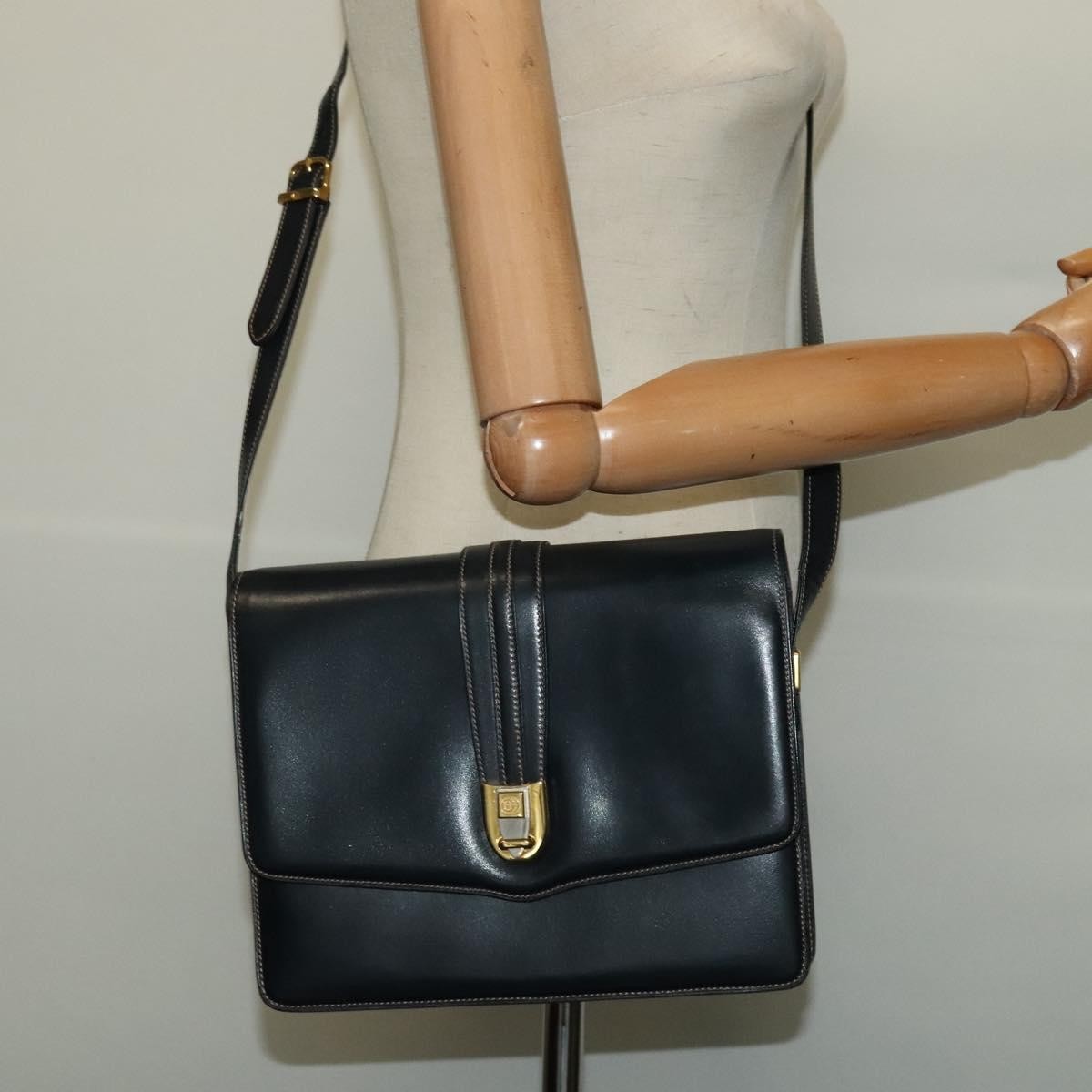 Gucci GUCCI Shoulder Bag Leather Navy Gold Authentic BD2006