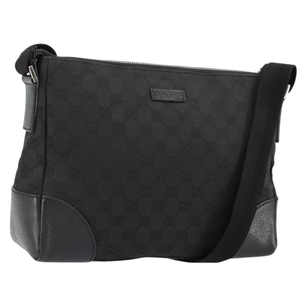 Gucci GUCCI GG Canvas Shoulder Bag Black Silver 114273 Authentic ep14561