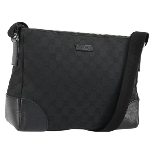 Gucci GUCCI GG Canvas Shoulder Bag Black Silver 114273 Authentic ep14561