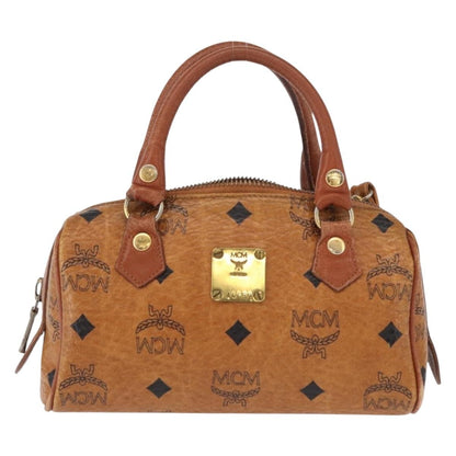 MCM MCM Vicetos Logogram Hand Bag PVC 2way Brown Gold Authentic 152390