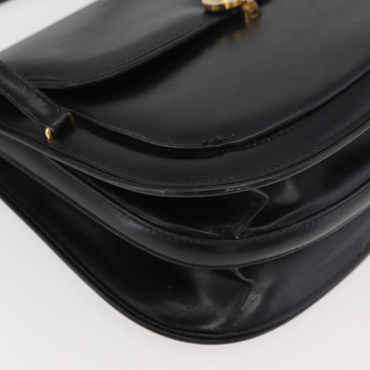 Gucci GUCCI Hand Bag Leather Black Gold Authentic ep14155