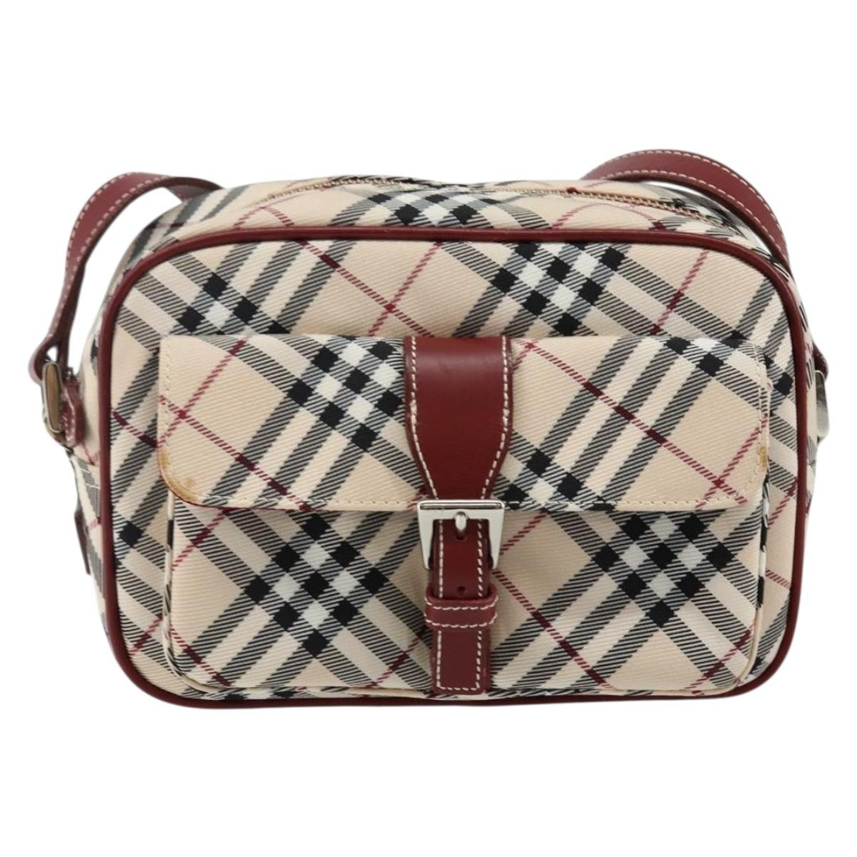 Burberry BURBERRY Nova Check Blue Label Shoulder Bag Canvas Beige Silver Authentic bs29446