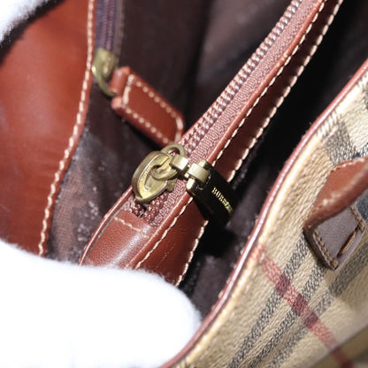 Burberry BURBERRY Nova Check Hand Bag PVC Beige Gold Authentic BA9597