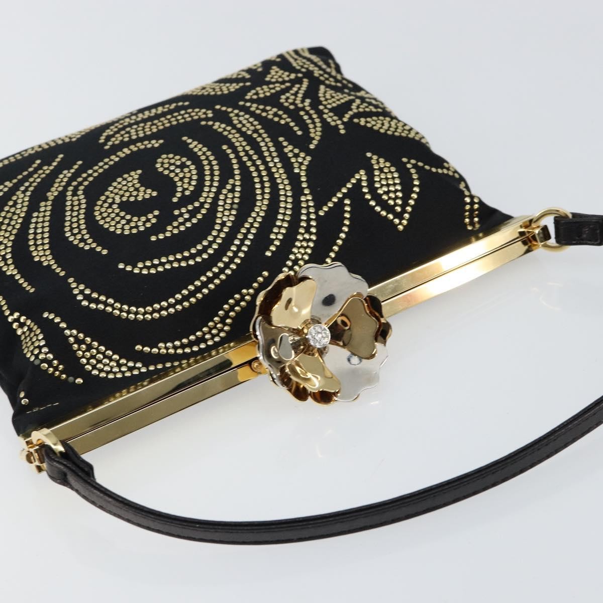 Valentino VALENTINO Hand Bag Satin Brown Gold Authentic bs30808