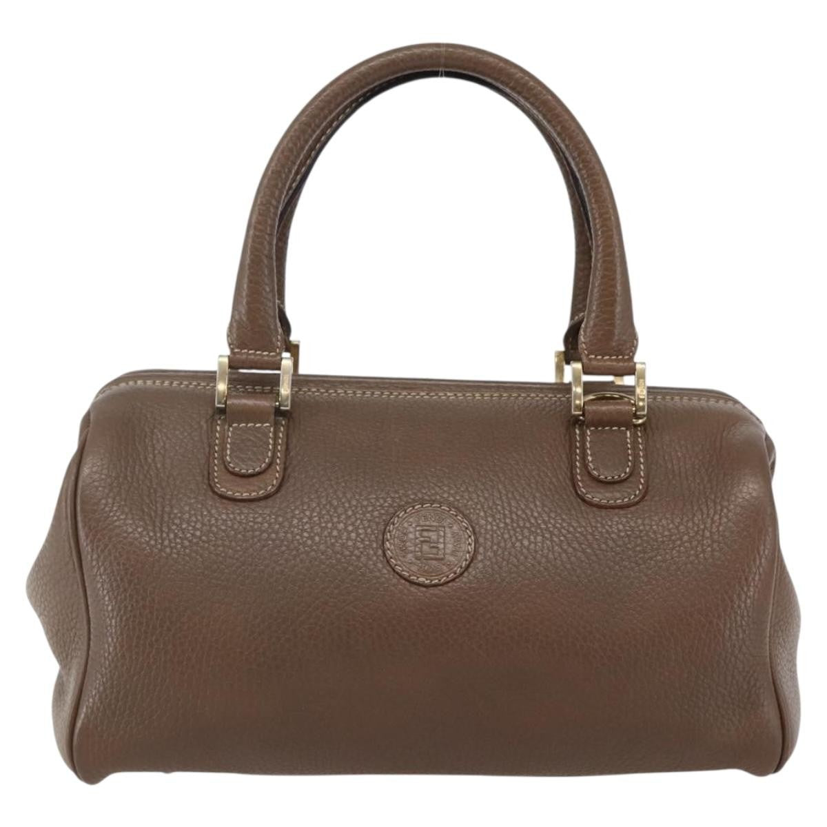 Fendi FENDI Hand Bag Leather Brown Gold Authentic kk558