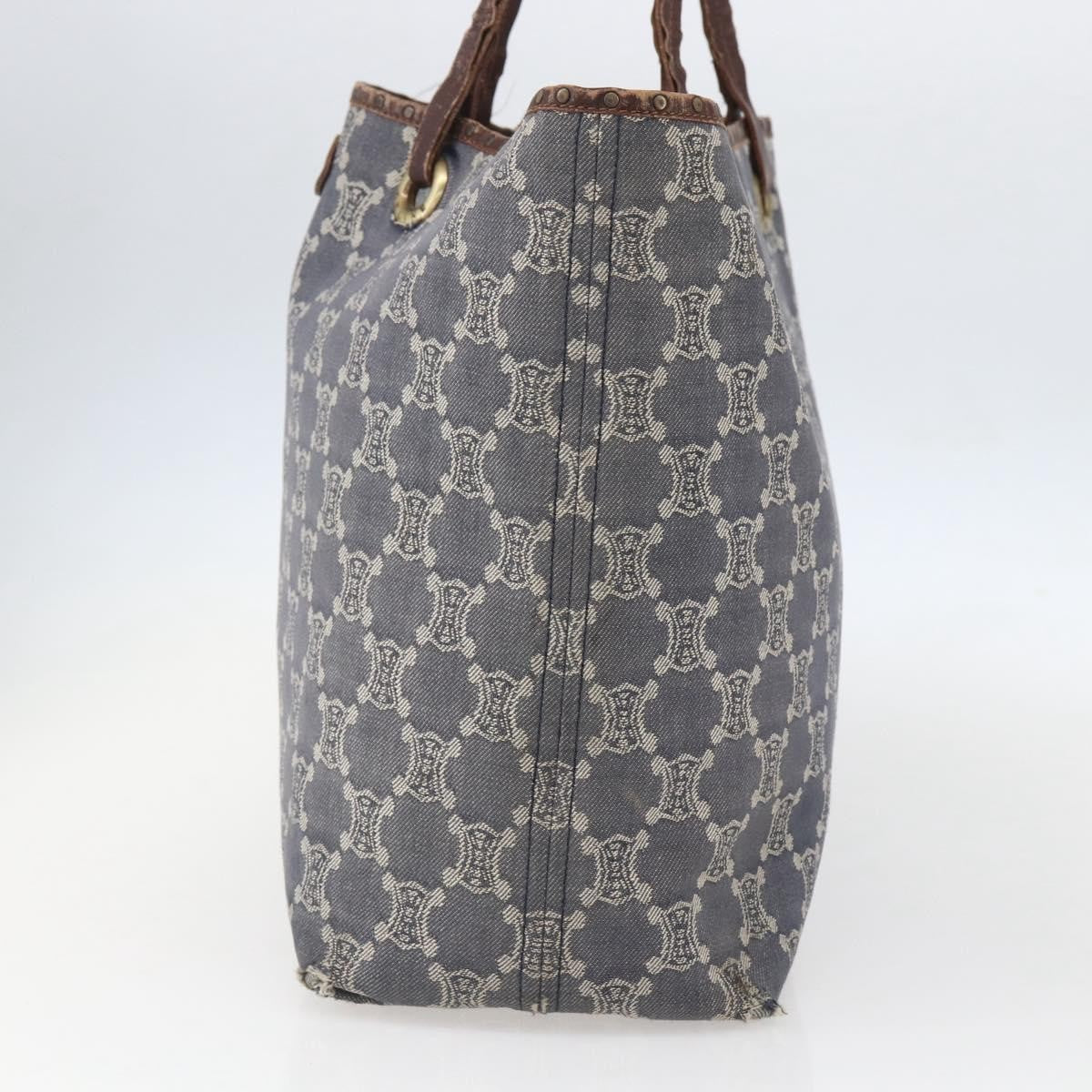 Celine CELINE Paris Macadam Canvas Tote Bag Blue Gold Authentic 157143