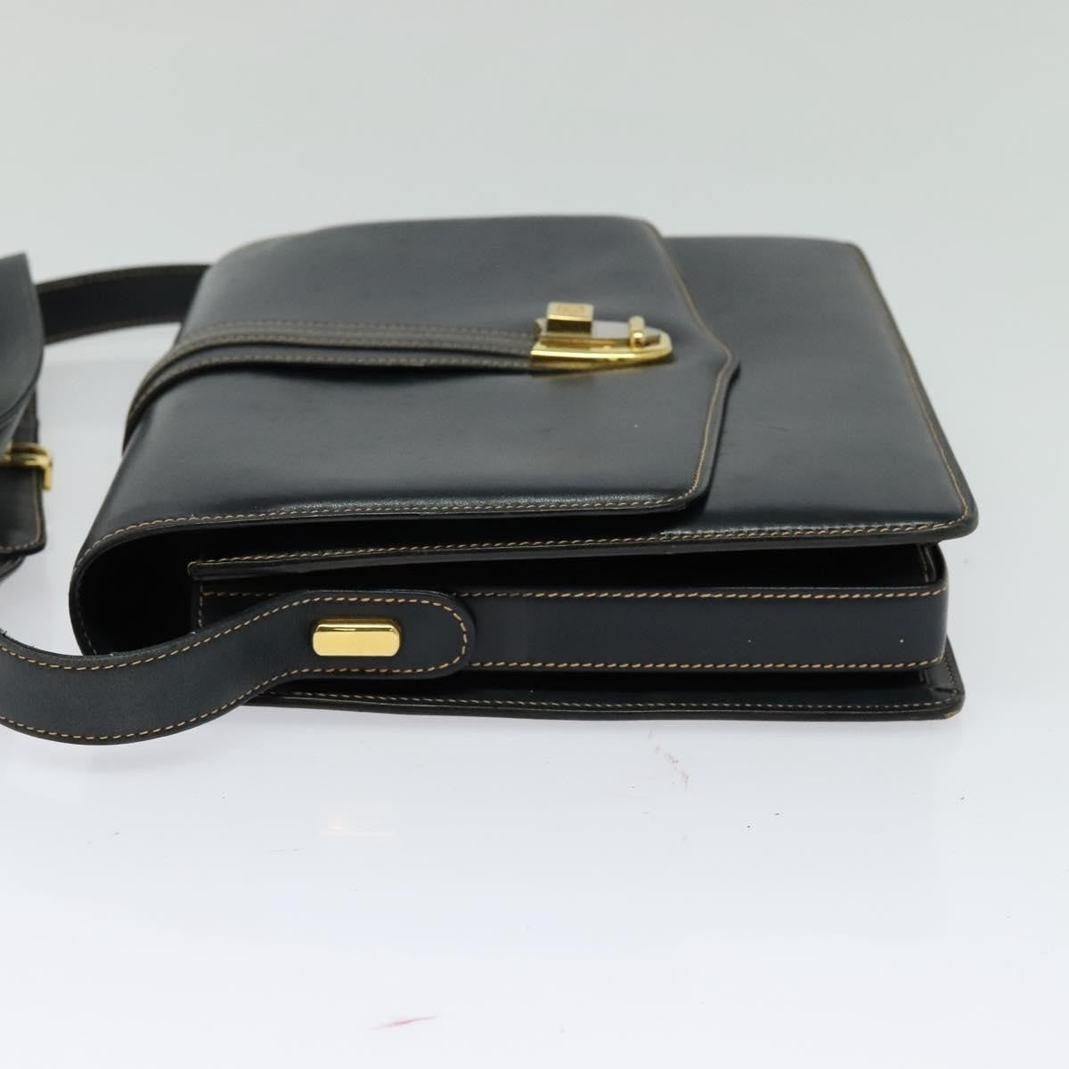 Gucci GUCCI Shoulder Bag Leather Navy Gold Authentic BD2006