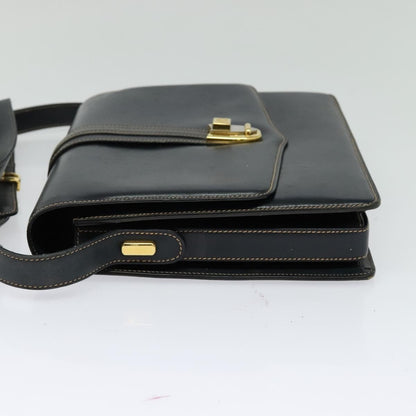 Gucci GUCCI Shoulder Bag Leather Navy Gold Authentic BD2006