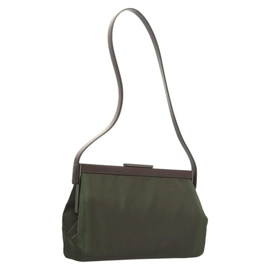 Prada PRADA Shoulder Bag Nylon Khaki Silver Authentic 123373