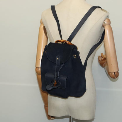 Gucci GUCCI Bamboo Backpack Suede Navy Gold 003 2034 0030 Authentic ep10733 Bag