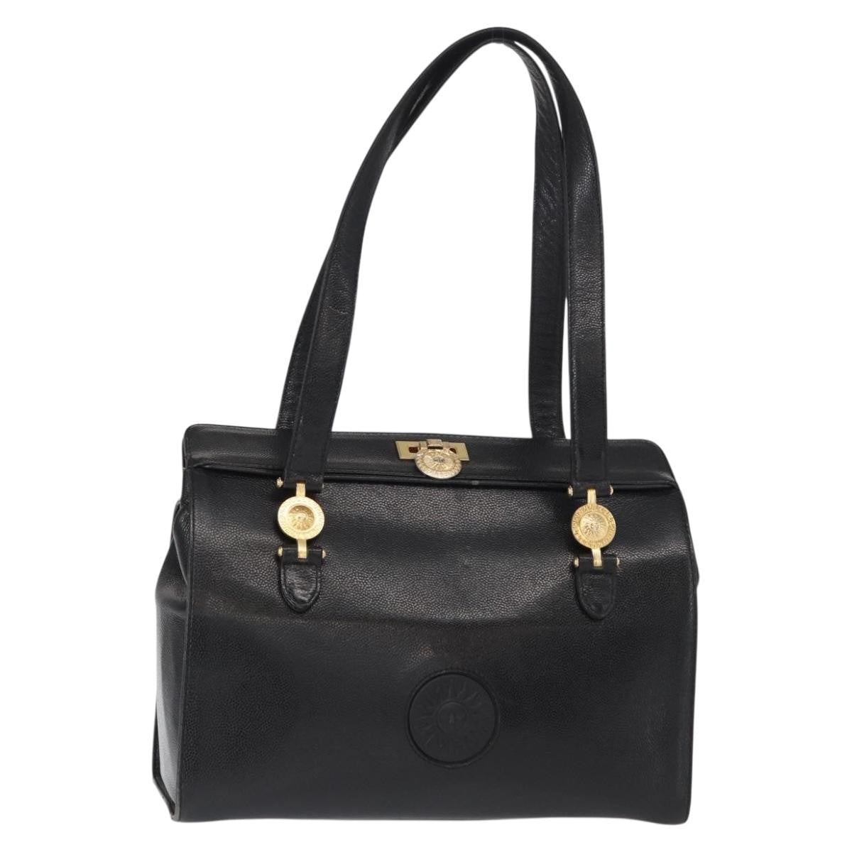 Versace VERSACE Tote Bag Leather Black Gold Authentic BA8013