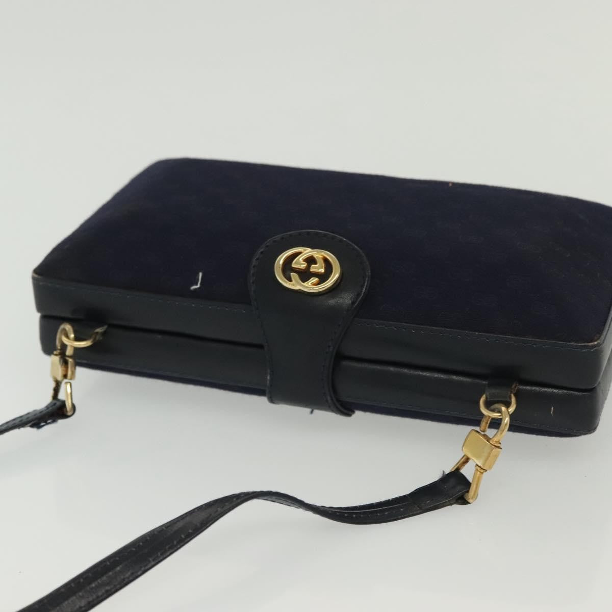 Gucci GUCCI Micro GG Canvas Shoulder Bag Vintage Navy Gold Authentic BA5490