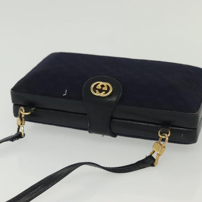 Gucci GUCCI Micro GG Canvas Shoulder Bag Vintage Navy Gold Authentic BA5490