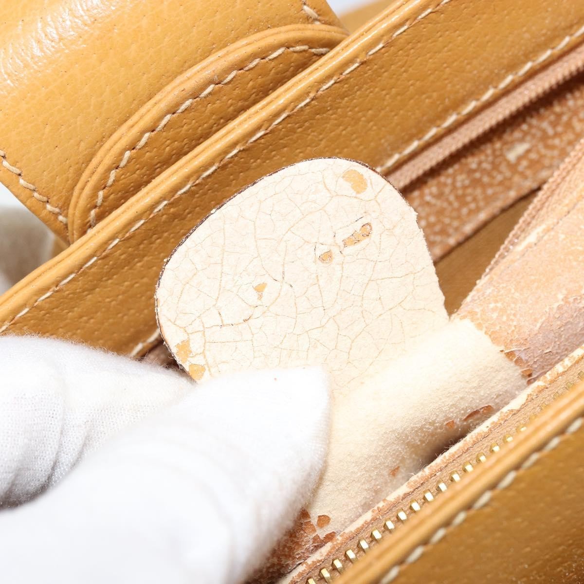Gucci GUCCI Hand Bag Leather 2way Beige Gold Authentic 173886