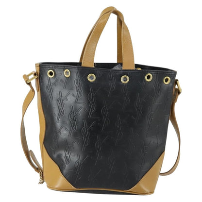Saint Laurent SAINT LAURENT Hand Bag Leather PVC 2way Black Brown gold Authentic bs31752