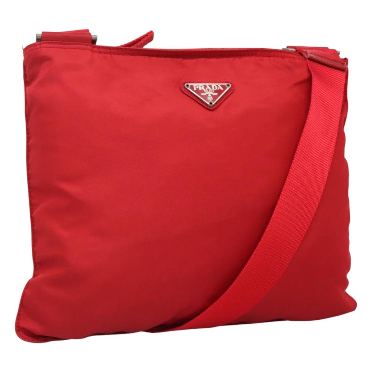 Prada PRADA Shoulder Bag Nylon Red Silver Authentic 101081