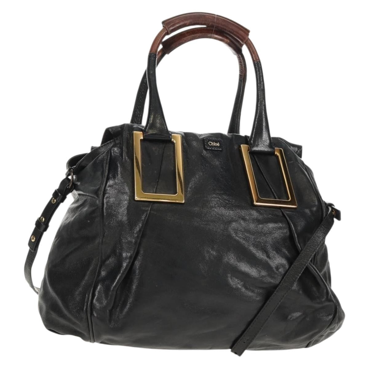 Chloé Chloé Chloe Etel Hand Bag Leather 2way Black Gold Authentic 156936